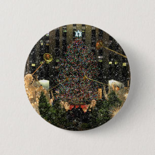 NYC Rockefeller Center - astomboom die sneeuwt Ronde Button 5,7 Cm