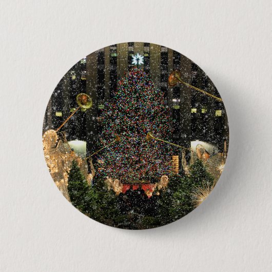 NYC Rockefeller Center - astomboom die sneeuwt Ronde Button 5,7 Cm (Voorkant)