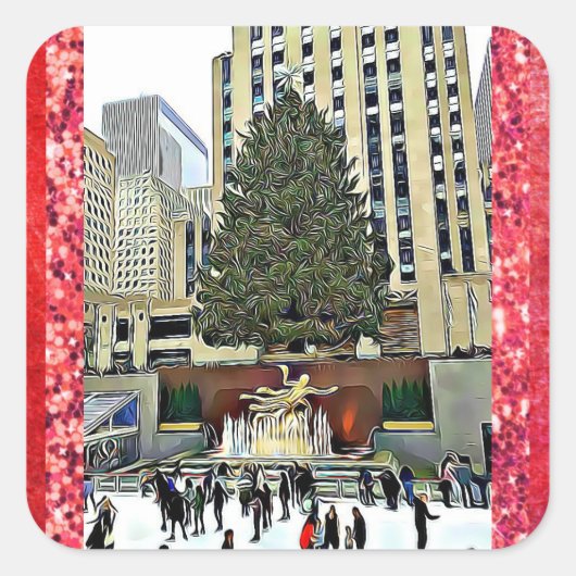 NYC Rockefeller Centrum IJsbaan Sticker (Voorkant)