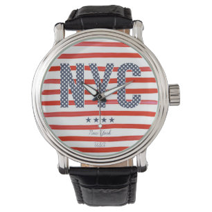 NYC   Rood, wit en blauw ontwerp Horloge