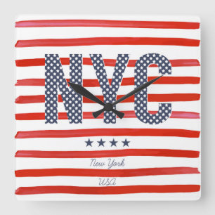 NYC   Rood, wit en blauw ontwerp Vierkante Klok
