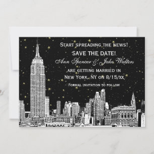 NYC Silhouet 01 Ets DIY BG Kleur Save the Date Zwa