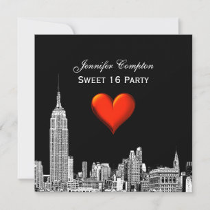 NYC Silhouet 01 Geëtst DIY BG Kleur SQ Sweet 16 Kaart