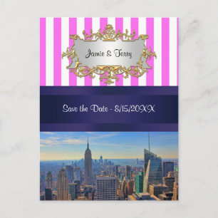 NYC Silhouet B2 Roze Witte Streep Save the Date Aankondigingskaart