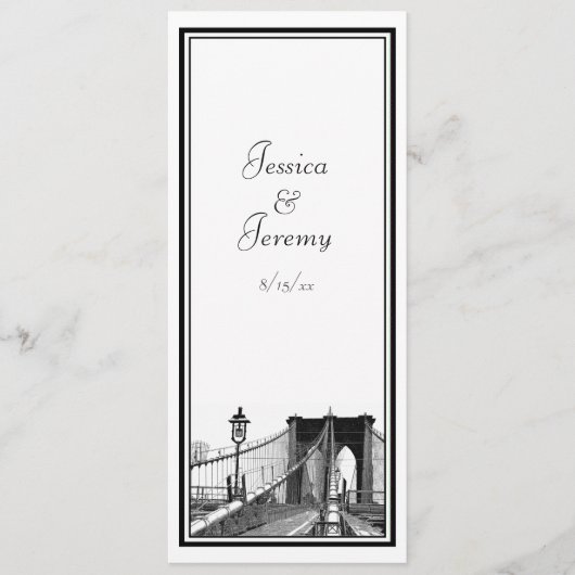 NYC Silhouet Brooklyn Bridge #2 Menu Bruiloft Rece (Voorkant)