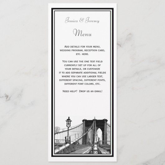 NYC Silhouet Brooklyn Bridge #2 Menu Ontvangstfees (Achterkant)