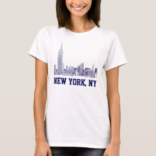 NYC Silhouet Gegraveerd 01 Blauw T-shirt