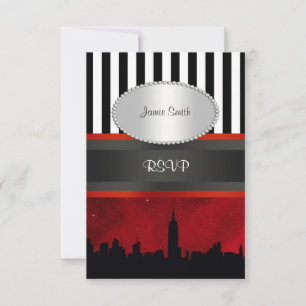 NYC Silhouet Rode Sterrenhem Zwart Witte Streep Ui RSVP Kaartje