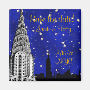 NYC Silhouet van de Skyline Blauwe Ster Save Date Magneet