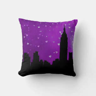 NYC Silhouet van de Skyline, ESB #1 Paarse Hart Kussen