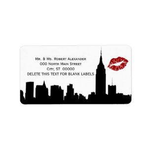 NYC Silhouet van de skyline, kus ESB #1H BW Adresl Etiket