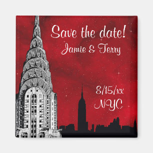 NYC Silhouet van de Skyline Rode Ster Save Date Ma Magneet