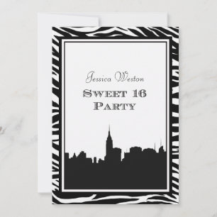 NYC Silhouet van de Stad #2 Zebra Sweet 16 Kaart