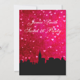 NYC Silhouet van de Stad Hot Pink Rode Harten Swee Kaart