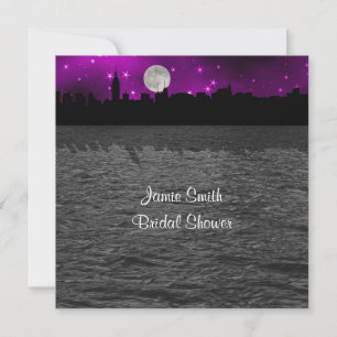NYC Silhouet van de Stadslin Moon Paars Bruiloft S Kaart