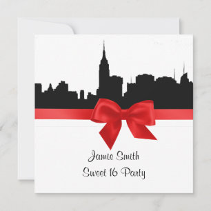 NYC Silhouet zwart-wit Rode Sweet 16 SQ Kaart