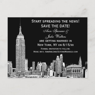 NYC Silhouette 01 Geëtst DIY Achtergrondkleur Save Aankondigingskaart
