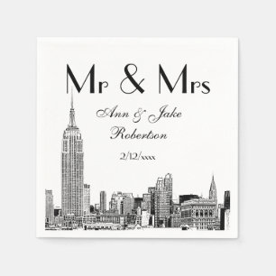 NYC Silhouette 01 Geëtst DIY BG Kleur Bruiloft Mr  Servetten