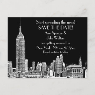 NYC Silhouette 01 Geëtst DIY BG Kleur Save the Dat Aankondigingskaart