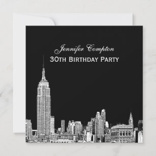 NYC Silhouette 01 Geëtst DIY BG Kleur SQ Verjaarda Kaart