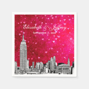 NYC Silhouette 01 Gegraveerd Heet Roze Rood Hart Servetten