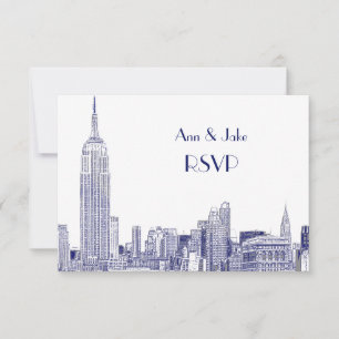 NYC Silhouette 01 Gegraveerd Wit RSVP #2 Blauw Kaartje