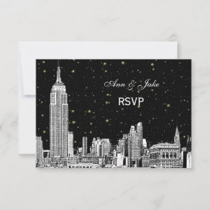 NYC Silhouette 01 Gegraveerde Sterren DIY BG Kleur RSVP Kaartje