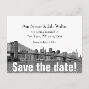 NYC Silhouette Bklyn Brug Gegraveerd Save the Date Aankondigingskaart