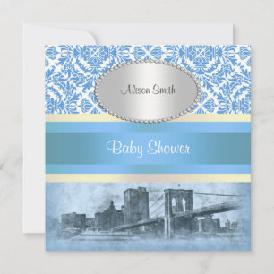 NYC Silhouette Brooklyn Bridge Boot 6 Baby Shower Kaart