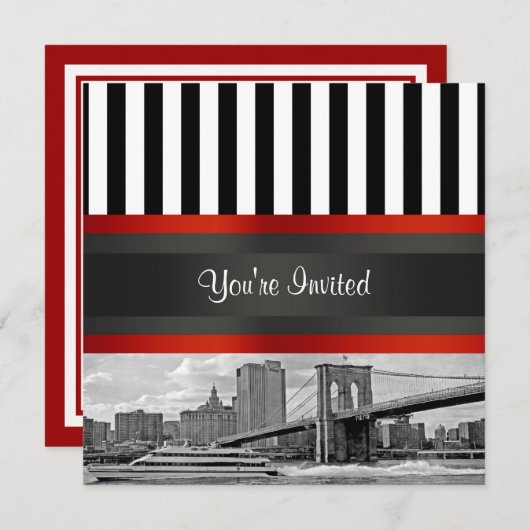NYC Silhouette Brooklyn Bridge, Boot Feest Uitnodi Kaart (Voorkant / Achterkant)