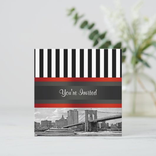 NYC Silhouette Brooklyn Bridge, Bootfeest Uitnodig Kaart (Staand voorkant)