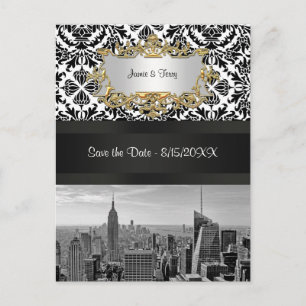 NYC Silhouette BW 431 Damast  Save the Date Postka Aankondigingskaart