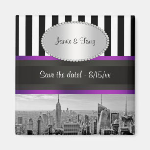 NYC Silhouette BW Zwart Wit Streep Paars P Bewaar  Magneet