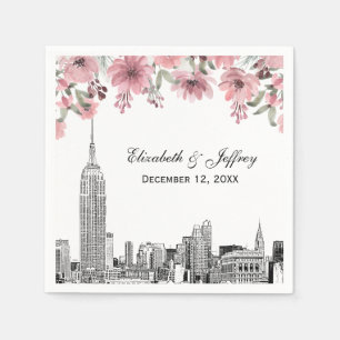 NYC Silhouette ESB Ets Pink Bloemig Aquarel  Servet