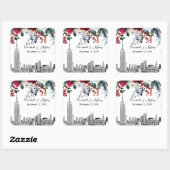 NYC Silhouette ESB Etswerk Burgundy Groen Bloemens Vierkante Sticker (Vel)