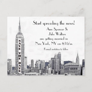 NYC Silhouette Gegraveerd 01 Save the Date Aankondigingskaart