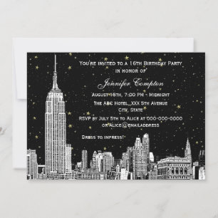 NYC Silhouette Gegraveerd Ster DIY BG Kleur SQ Swe Kaart