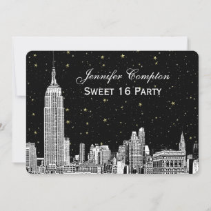 NYC Silhouette Gegraveerd Ster DIY BG Kleur SQ Swe Kaart
