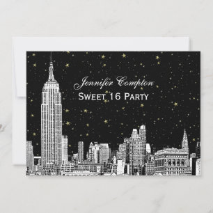 NYC Silhouette Gegraveerd Sterren DIY BG Kleur Swe Kaart