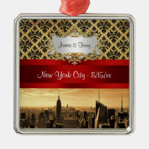 NYC Silhouette Sepia B4 Damast Ornament