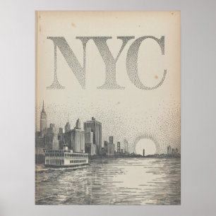 NYC Silhouette Veerboot Uitzicht Met Empire State Poster