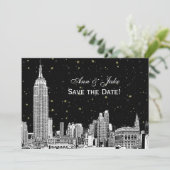 NYC Skyline 01 Etch DIY BG Kleur Save the Date Zwa (Staand voorkant)