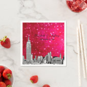 NYC Skyline 01 Etchd Hot Pink Red Hrt Servetten (Insitu)