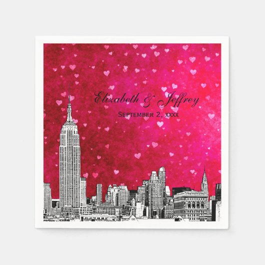NYC Skyline 01 Etchd Hot Pink Red Hrt Servetten (Voorkant)