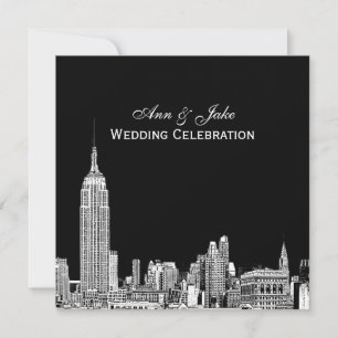NYC Skyline 01 Etched DIY BG Color SQ Wedding Kaart