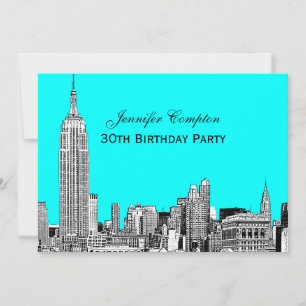 NYC Skyline 01 Etched DIY BG Colour Birthday Party Kaart