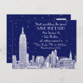 NYC Skyline 01 Etched DIY BG Starry Save the Date Aankondigingskaart (Voorkant / Achterkant)