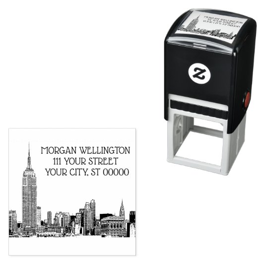 NYC Skyline 01 Etched Rubber Stamp Zelfinktende Stempel (In situ)
