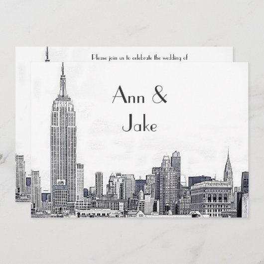 NYC Skyline 01 Etched Wedding Invitation 2 (Devant / Derrière)