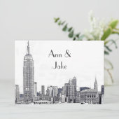 NYC Skyline 01 Etched Wedding Invite 2 Kaart (Staand voorkant)